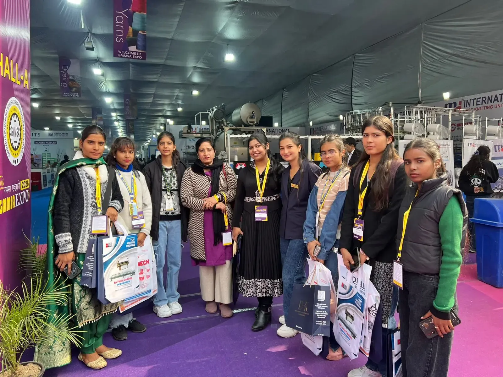 Textile students at GMMSA Expo — machinery, industry professionals, learning environment