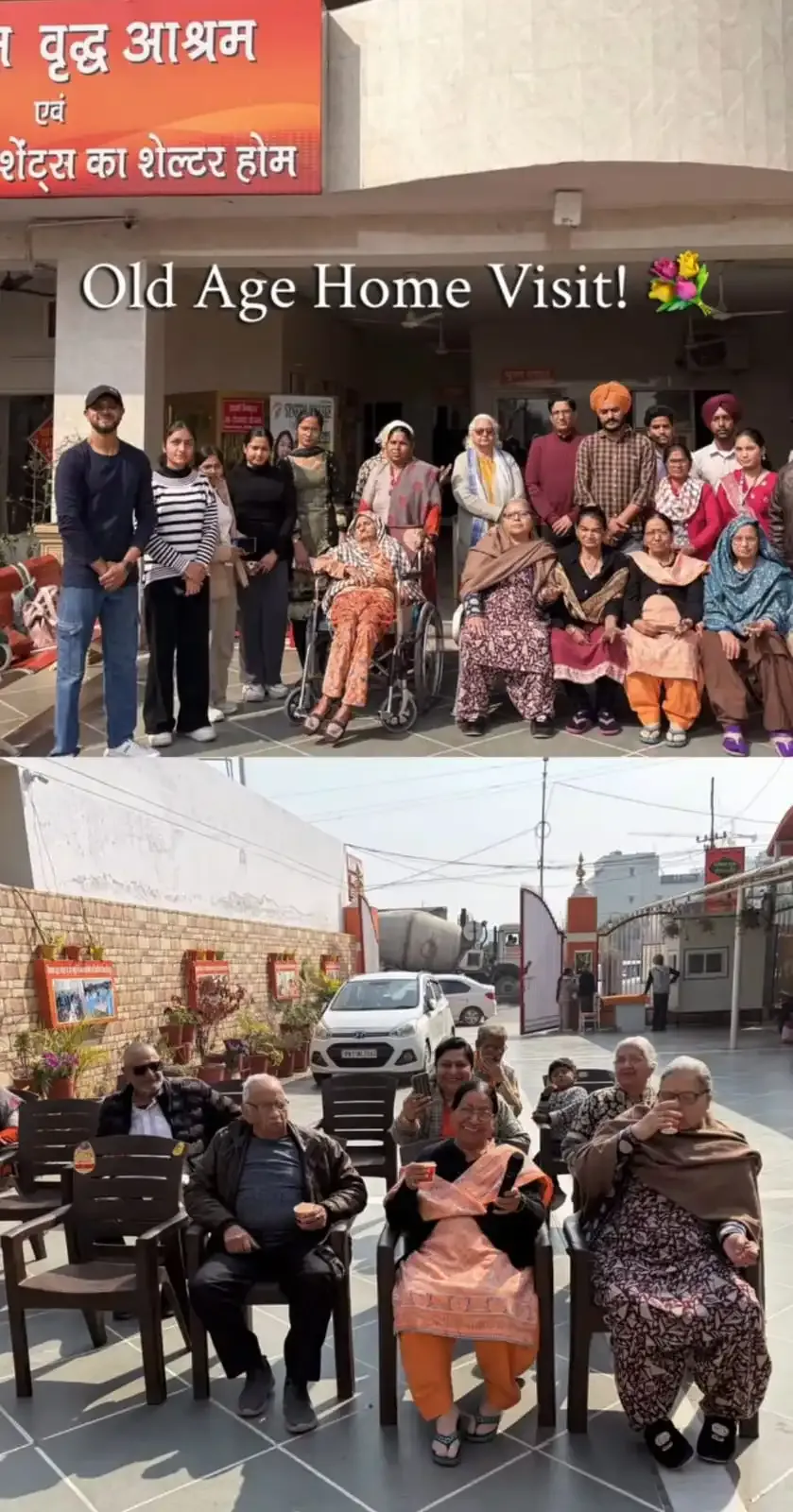 SBS students with elderly residents at the old age home — warm, joyful interaction