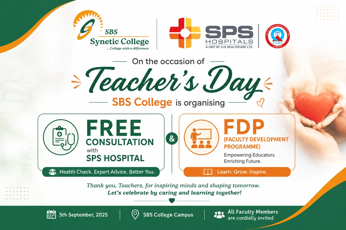 Teacher's Day poster — free consultation with SPS Hospitals and Faculty Development Programme at SBS